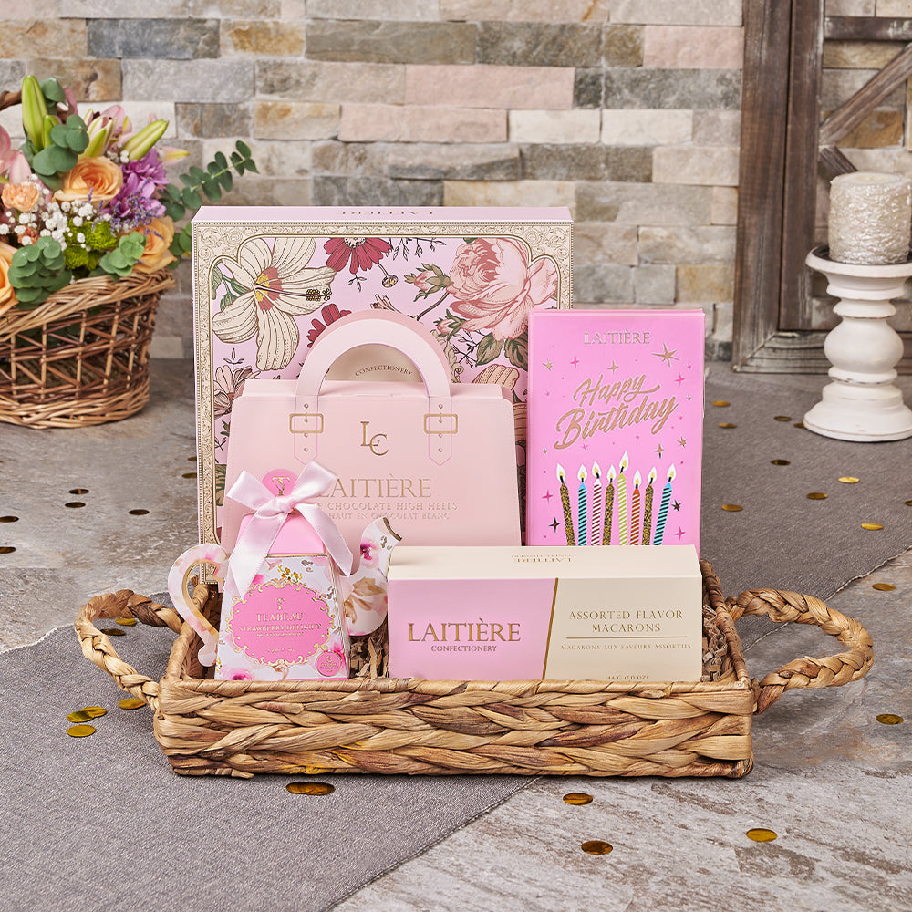The Birthday Blossom Tea & Treats Gift Tray, birthday gift, birthday, tea gift, tea, chocolate gift, chocolate, Canada delivery