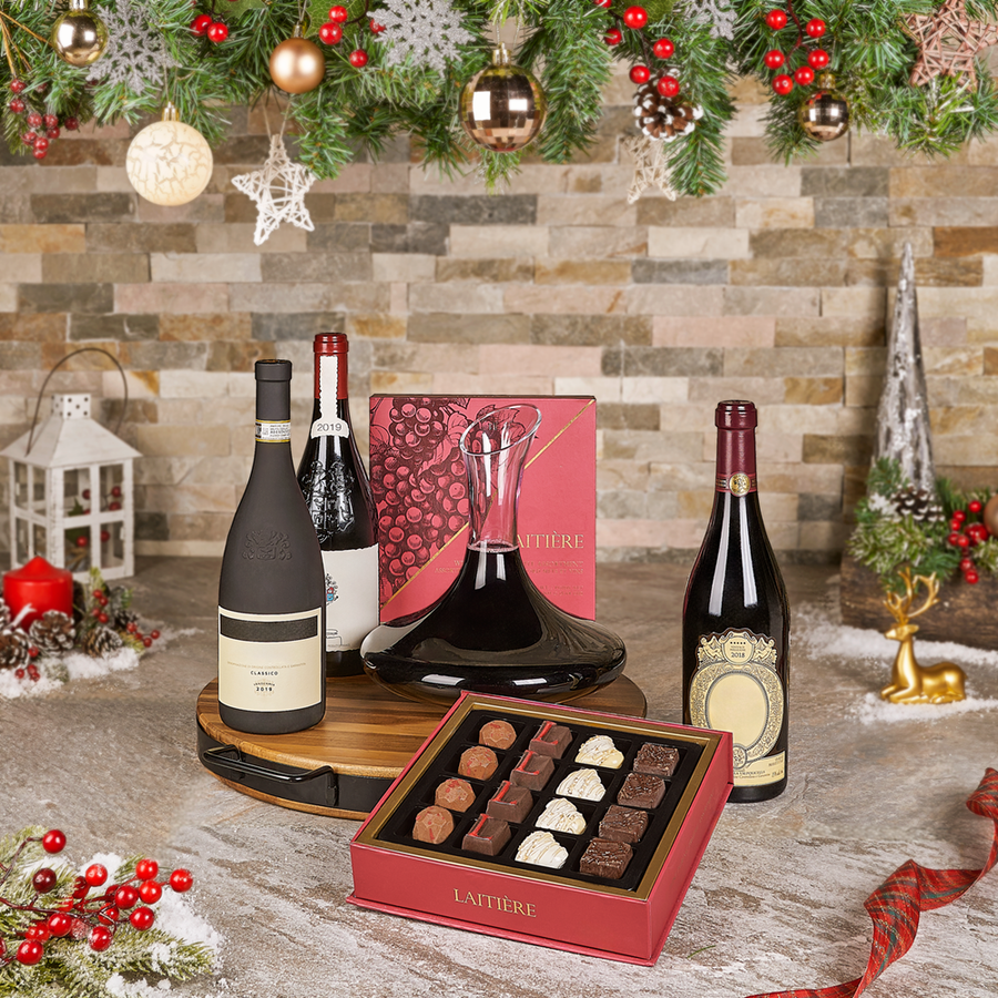 Christmas Premium Vintage Wine & Decanter Gift, wine gift, wine, christmas gift, christmas, holiday gift, holiday, chocolate gift, chocolate, decanter gift, decanter, Canada delivery