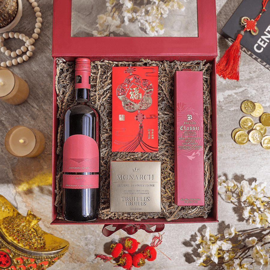 Lunar New Year Wine & Chocolate Gift, chinese new year gift, chinese new year, lunar new year gift, lunar new year, wine gift, wine, Canada delivery