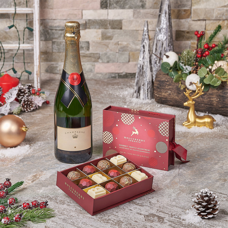 The Easy Does It Xmas Champagne Gift Set, champagne gift, champagne, sparkling wine gift, sparkling wine, chocolate gift, chocolate, christmas gift, christmas, Canada delivery