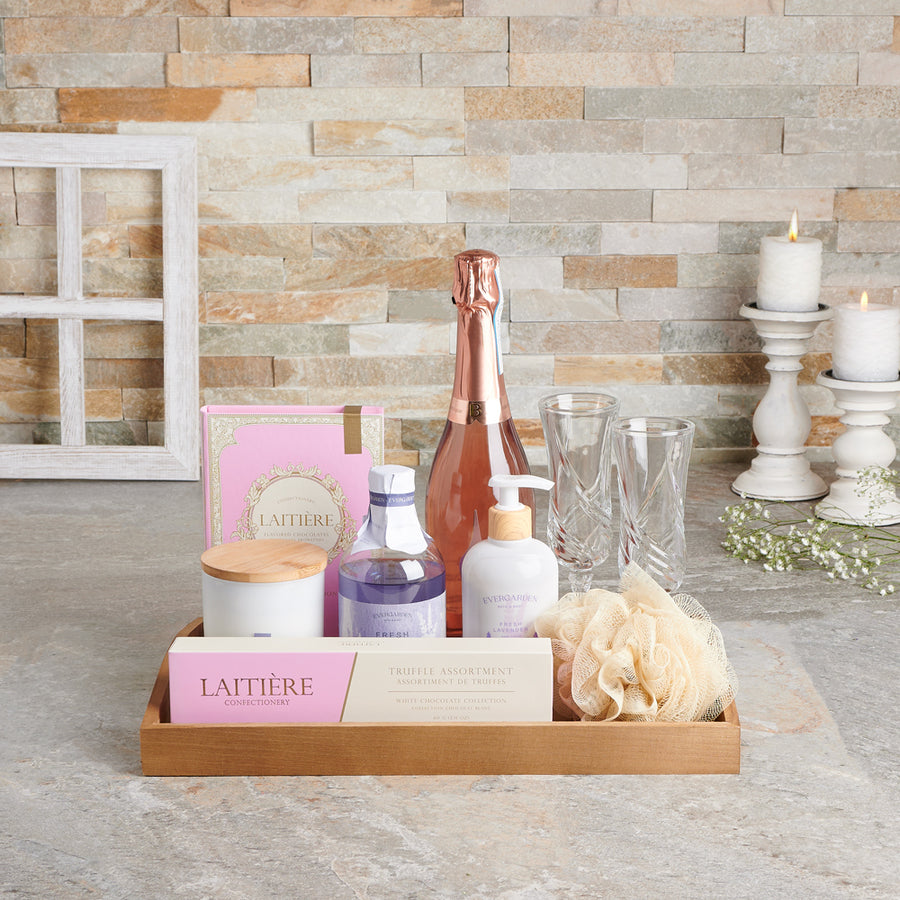 Natural Radiance Spa & Champagne Gift Set, champagne gift baskets, spa gift baskets, spa gifts, gift baskets
