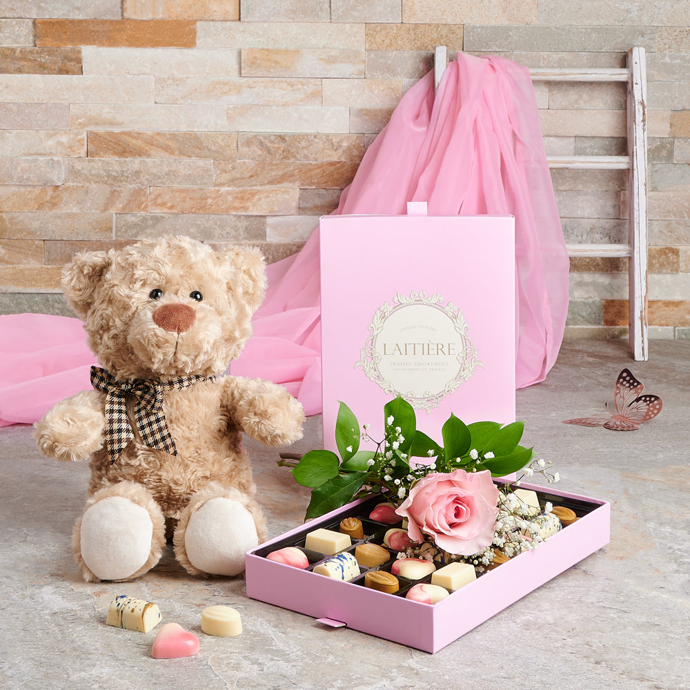 Mother’s Day Chocolate & Bear Gift Set, champagne gift baskets, Mother’s Day gift baskets, gift baskets, mother's day, mother's day gift