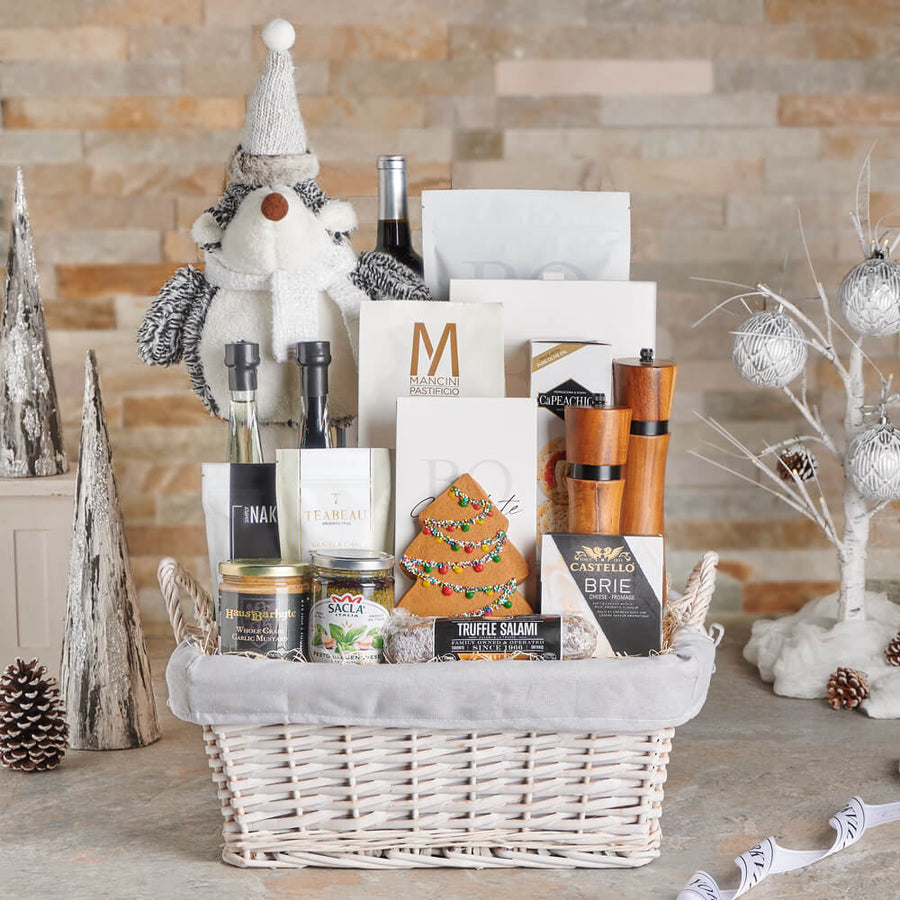 Decadent Holiday Wine & Snacks Basket, christmas gift, christmas, holiday gift, holiday, gourmet gift, gourmet, wine gift, wine, chocolate gift, chocolate