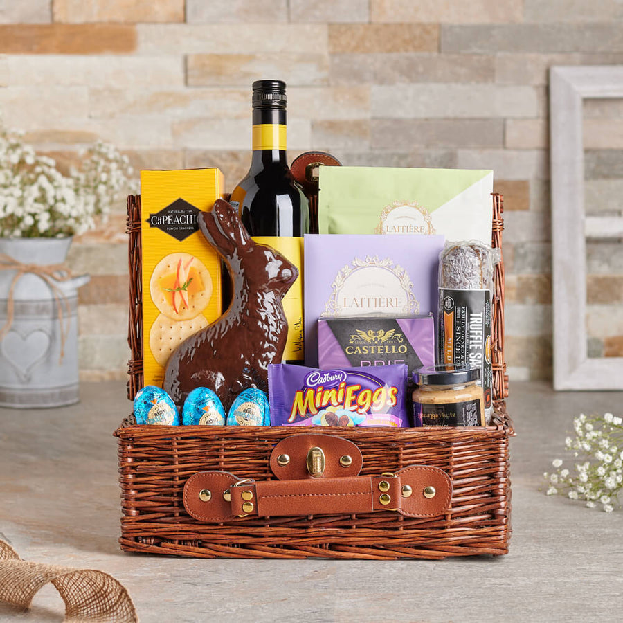 Easter Gourmet Wine Gift Basket, wine gift, wine, chocolate gift, chocolate, gourmet gift, gourmet, easter gift, easter