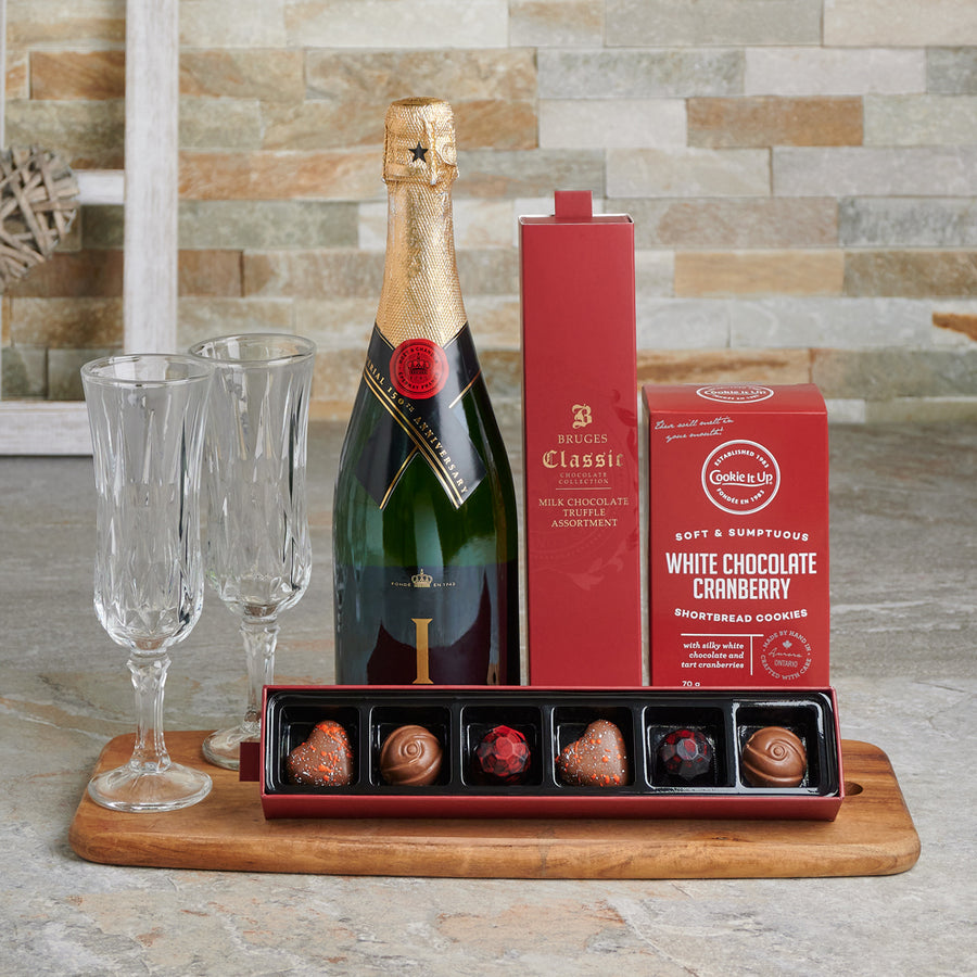 Sweet Valentine’s Day Celebration Basket, Valentine's Day gifts, sparkling wine gifts, chocolate gifts