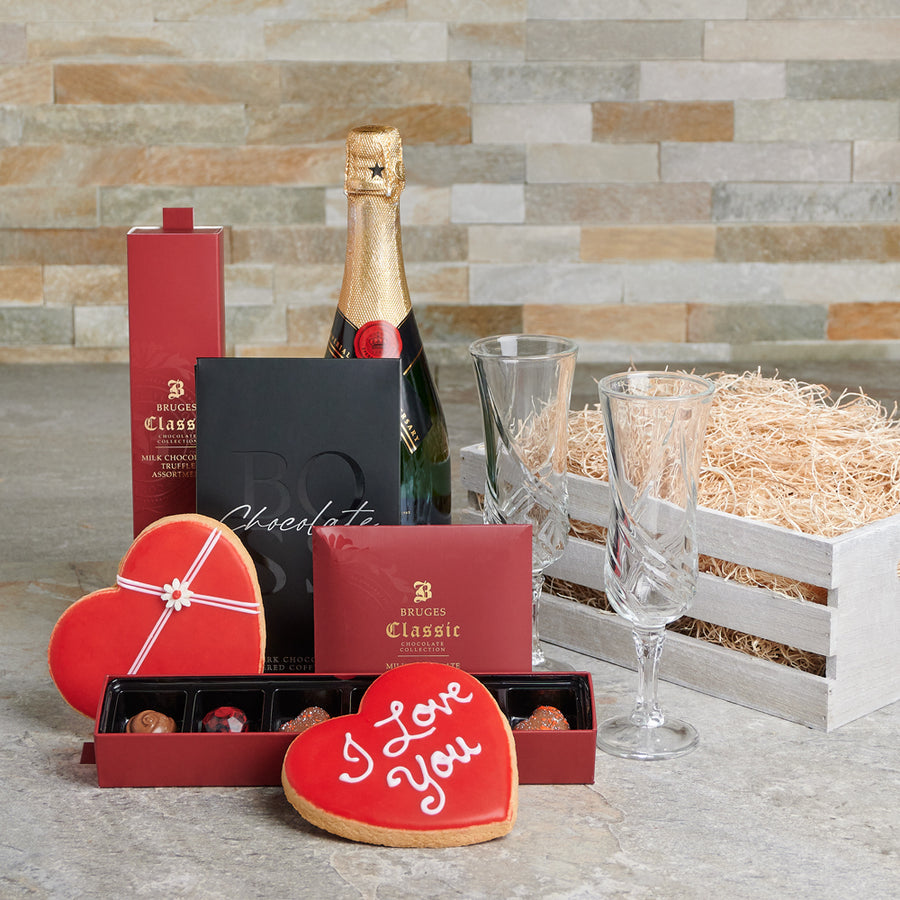 Romance from Venice Gift Basket, Valentine's Day gifts, cookie gifts, sparkling wine gifts