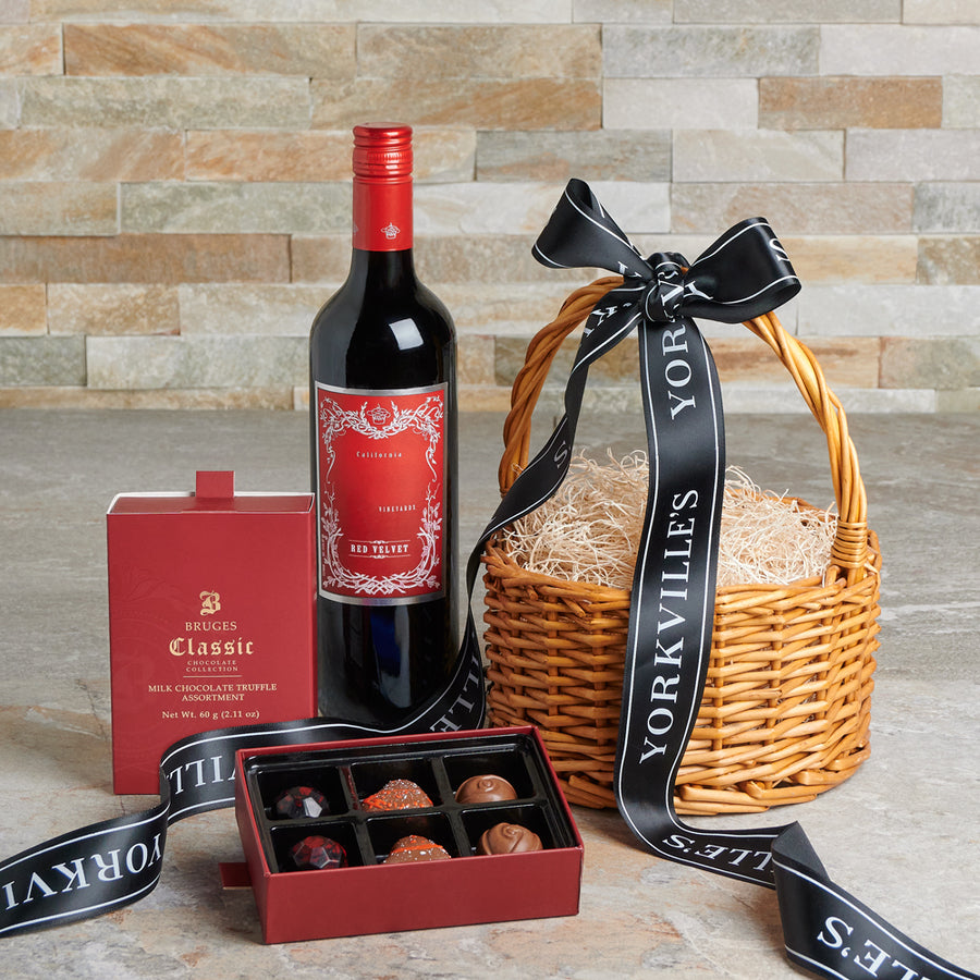 Heart and Courage Gift Basket, Valentine's Day gifts, chocolate gifts, wine gifts