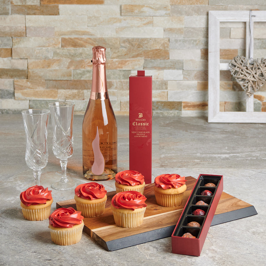 Bubbly Valentine’s Day Basket, Valentine's Day gifts, cupcake gifts, sparkling wine gifts