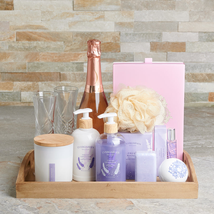 Luxurious Celebration Gift Basket, Valentine's Day gifts, sparkling wine gifts, spa gifts