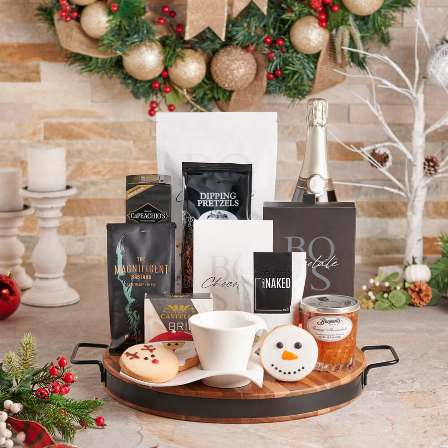 Frosted Snowman & Champagne Gift Set, christmas gift, christmas, holiday gift, holiday, gourmet gift, gourmet, coffee gift, coffee, sparkling wine gift, sparkling wine, champagne gift, champagne