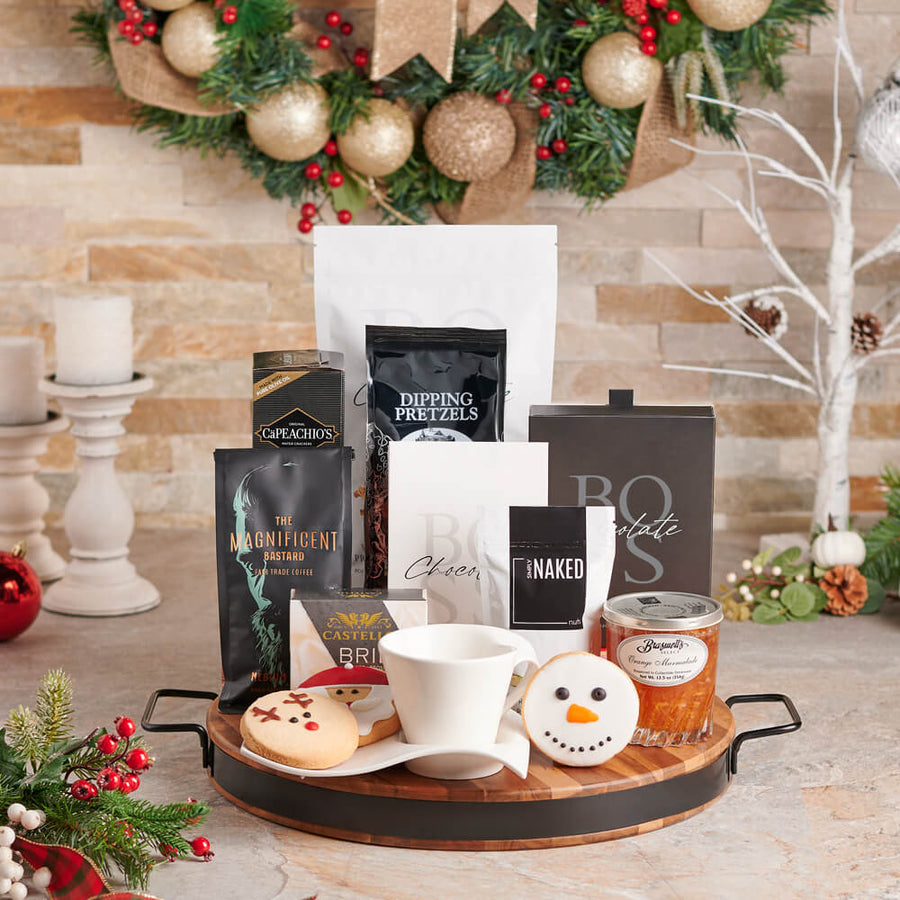 Frosted Snowman & Treat Gift Set, christmas gift, christmas, holiday gift, holiday, gourmet gift, gourmet, snack gift, snacks, coffee gift, coffee