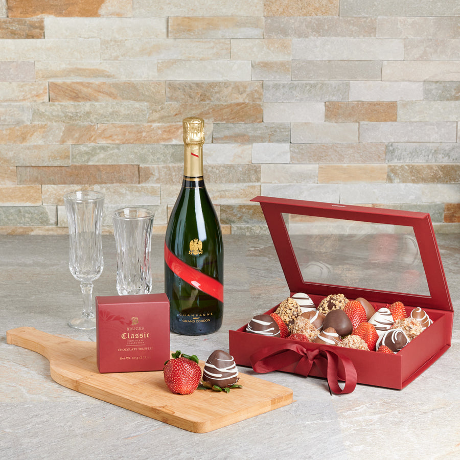 Chocolate Abundance Gift Set, Valentine's Day gifts, sparkling wine gifts