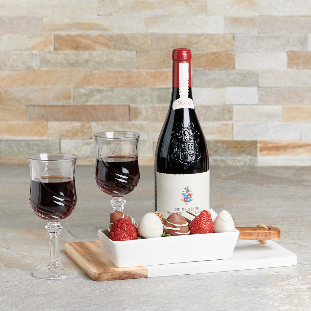 Wine & Chocolate Dipped Strawberries Basket , Valentine's Day gifts, wine gifts, chocolate covered strawberries