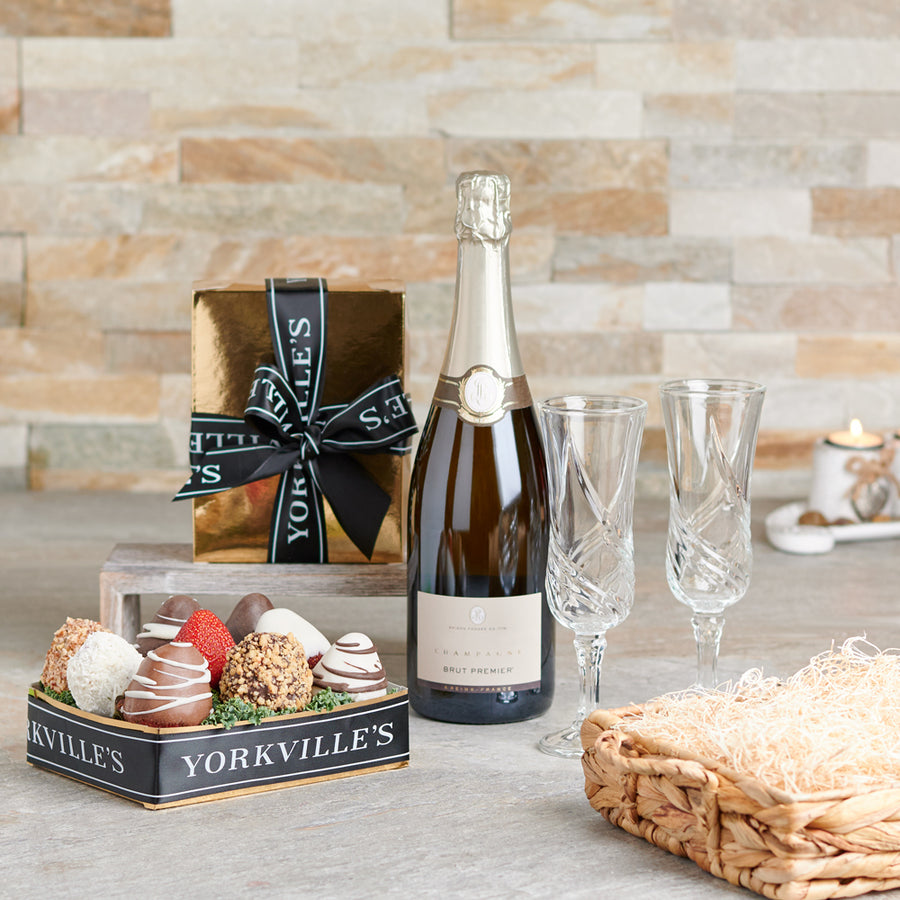 Chocolate Dipped Strawberries Celebration, Valentine's Day gifts, chocolate covered strawberries sparkling wine gifts