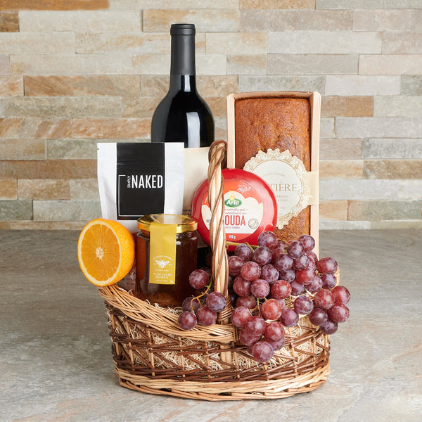 Nutritious Fruit & Wine Picnic Basket wine gift baskets Canada