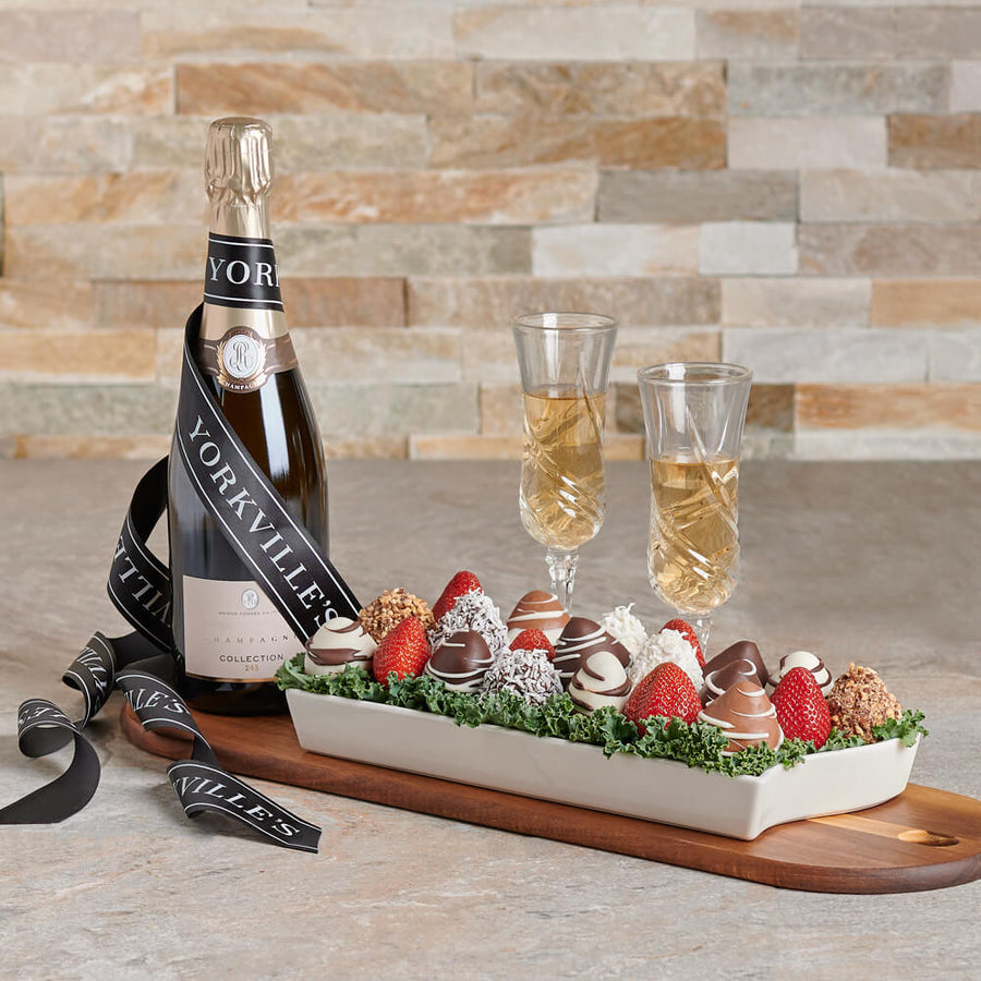 Just Heavenly Celebratory Platter, champagne gift, champagne, sparkling wine gift, sparkling wine, fruit gift, fruit, chocolate gift, chocolate