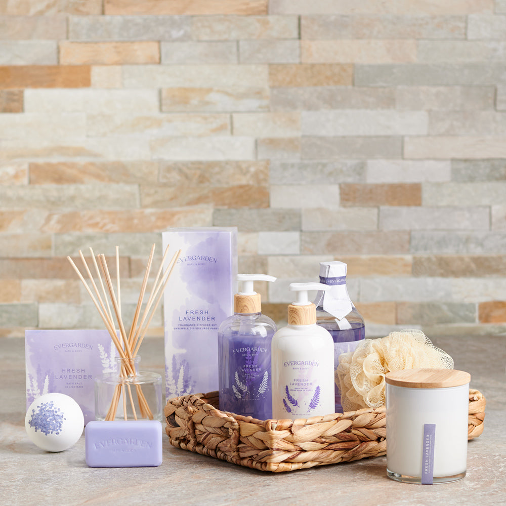 candle, body, bath, spa tray, tray, lavender, bath and body, Set 24066-2021, lavender spa gift delivery, delivery lavender spa gift, spa gift set canada, canada spa gift set, toronto