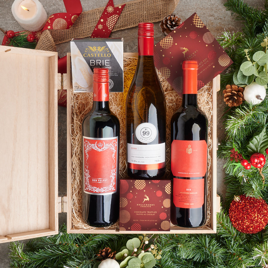 wine trio, festive wine, wine box, wine, holiday, christmas, Christmas Wine Trio, wine trio delivery canada, toronto, christmas gift basket, christmas gift, christmas, holiday gift basket, holiday gift, holiday