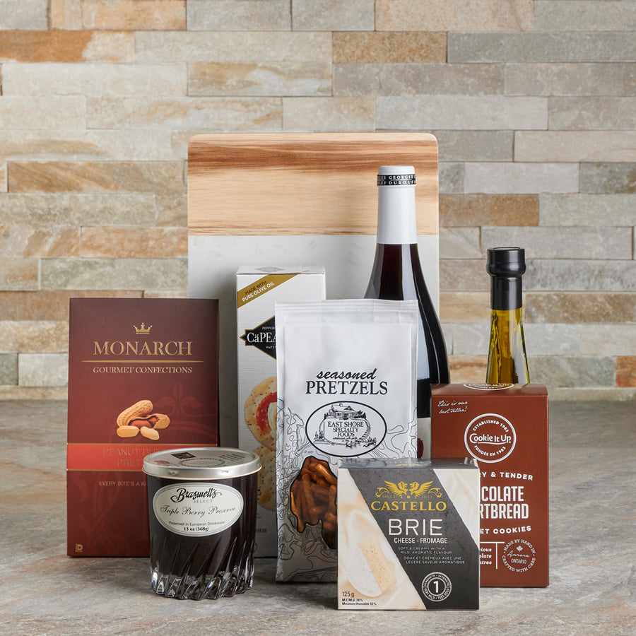 artisanal, baskets, Canada, Wine, wine gift baskets, Simple Charcuterie With Wine Gift Set, gourmet gift baskets, gourmet gifts, gourmet, Cheese