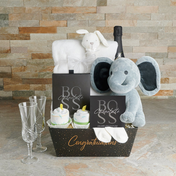 Neutral Baby & Champagne Gift Set baby gift baskets Canada delivery YORKVILLE'S Canada