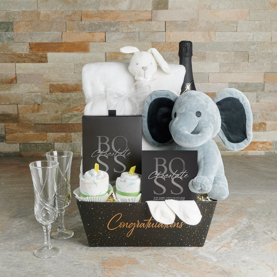 Neutral Baby & Champagne Gift Set, baby gift, baby, baby shower gift, baby shower, champagne gift, champagne, sparkling wine gift, sparkling wine
