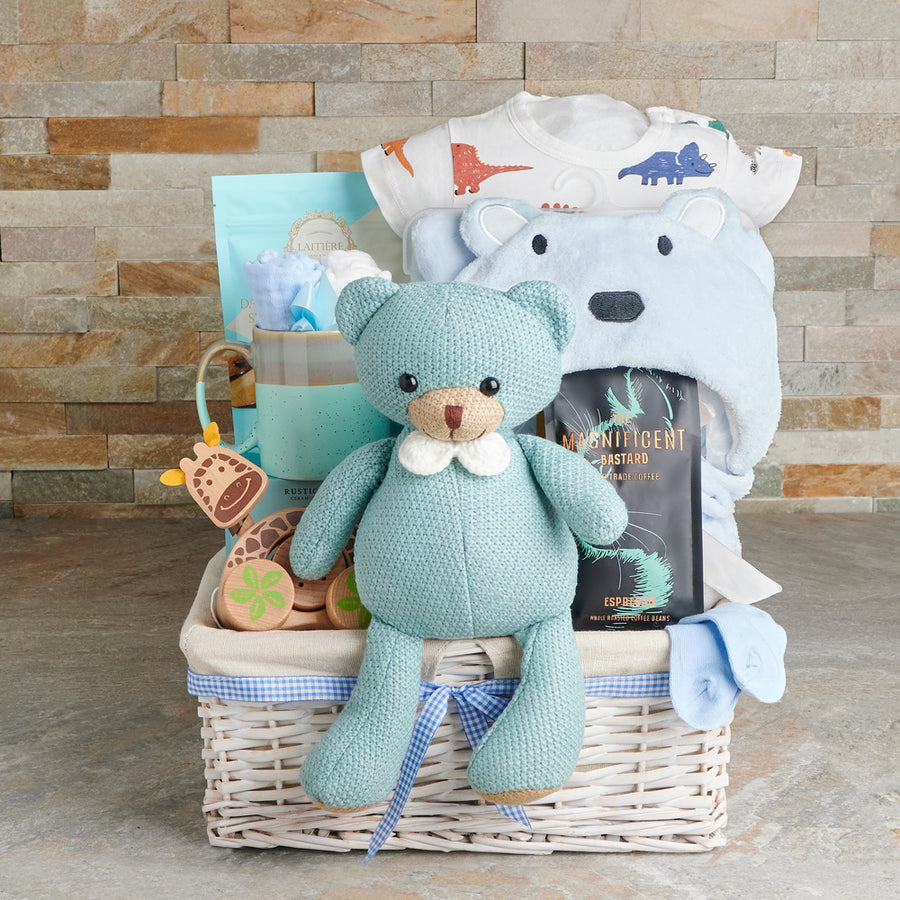 Early Morning Baby Boy Gift Basket, baby gift, baby, baby boy gift, baby boy, baby shower gift, baby shower