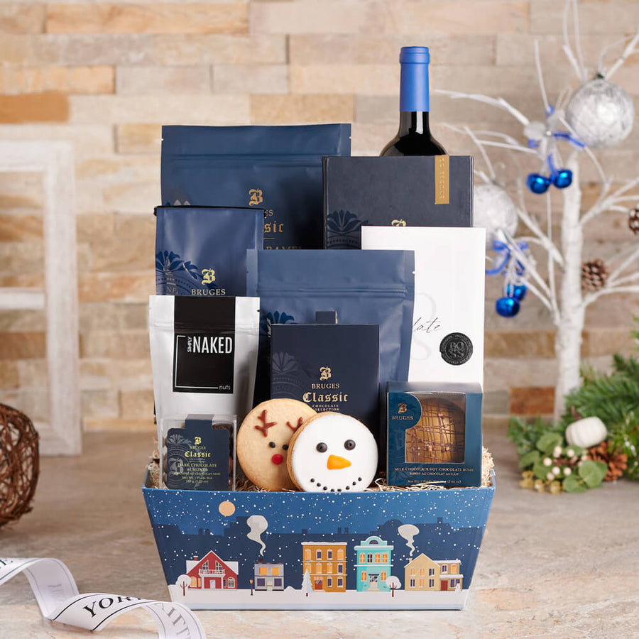 Snowman’s Delight Holiday Wine Gift, christmas gift, christmas, holiday gift, holiday, gourmet gift, gourmet, wine gift, wine, cookie gift, cookie