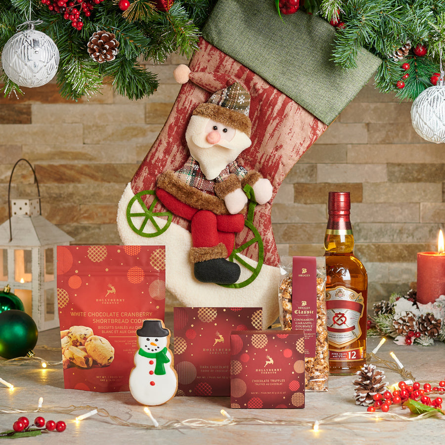 Warm Holiday Stocking Gift Set, christmas gift set, christmas, popcorn, cookies, Chocolate, gourmet gifts, gourmet, Liquor Gift Set, Liquor, spirits, liquor gift set delivery, delivery liquor gift set, christmas set canada. canada christmas set, toronto