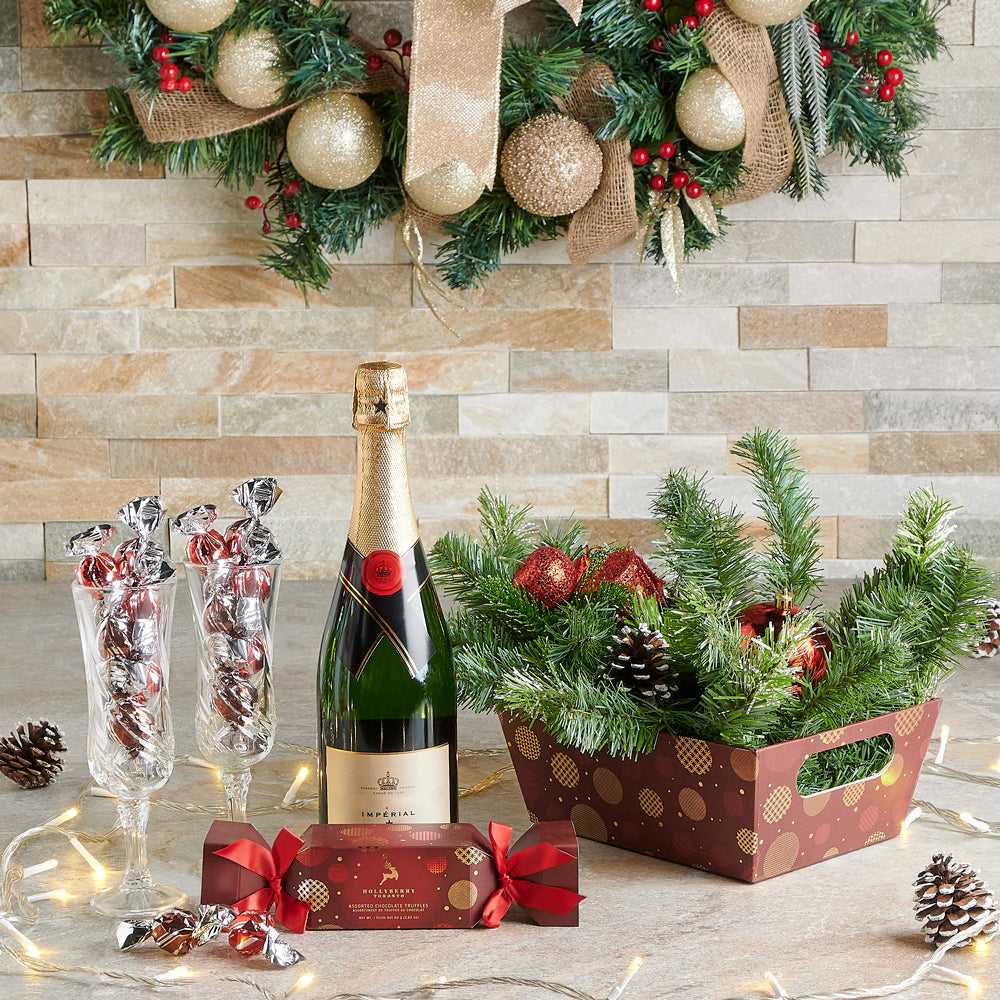 christmas tray, tray, Champagne, Sparkling Wine, chocolates, chocolate truffles, chocolate assortment, Chocolate, chocolate champagne delivery, delivery chocolate champagne, christmas assortment canada, canada christmas assortment, toronto
