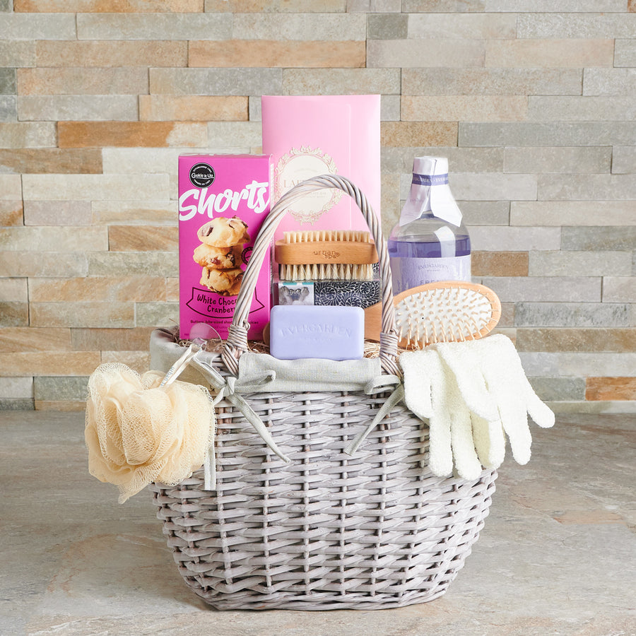 bar soap, brush , cookies, lavender, bath and body, bath, Spa, bath and body basket delivery, delivery bath and body basket, spa gift basket canada, canada spa gift basket, toronto delivery, Canada delivery