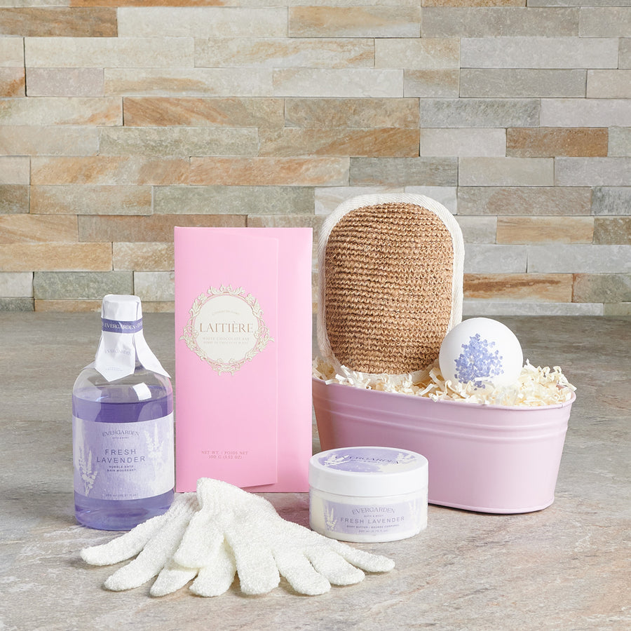 Rosy Blush Spa Gift Set, lavender, chocolate, bath and body, spa gift set, bath and body gift set delivery, delivery bath and body gift set, spa gift set canada, canada spa gift set, toronto
