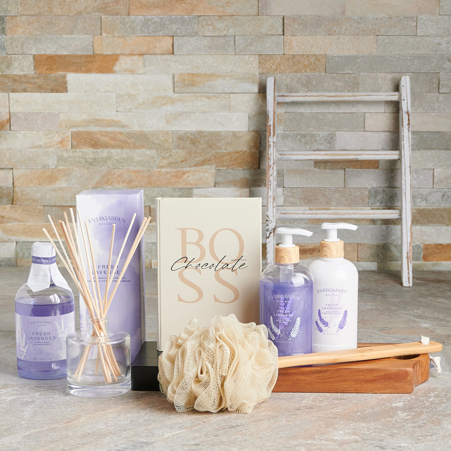 chocolate, skincare, lavender, bath and body gift, spa gift, bath and body, spa, Set 24095-2021, spa gift delivery, delivery spa gift, bath and body gift canada, canada bath and body gift, toronto