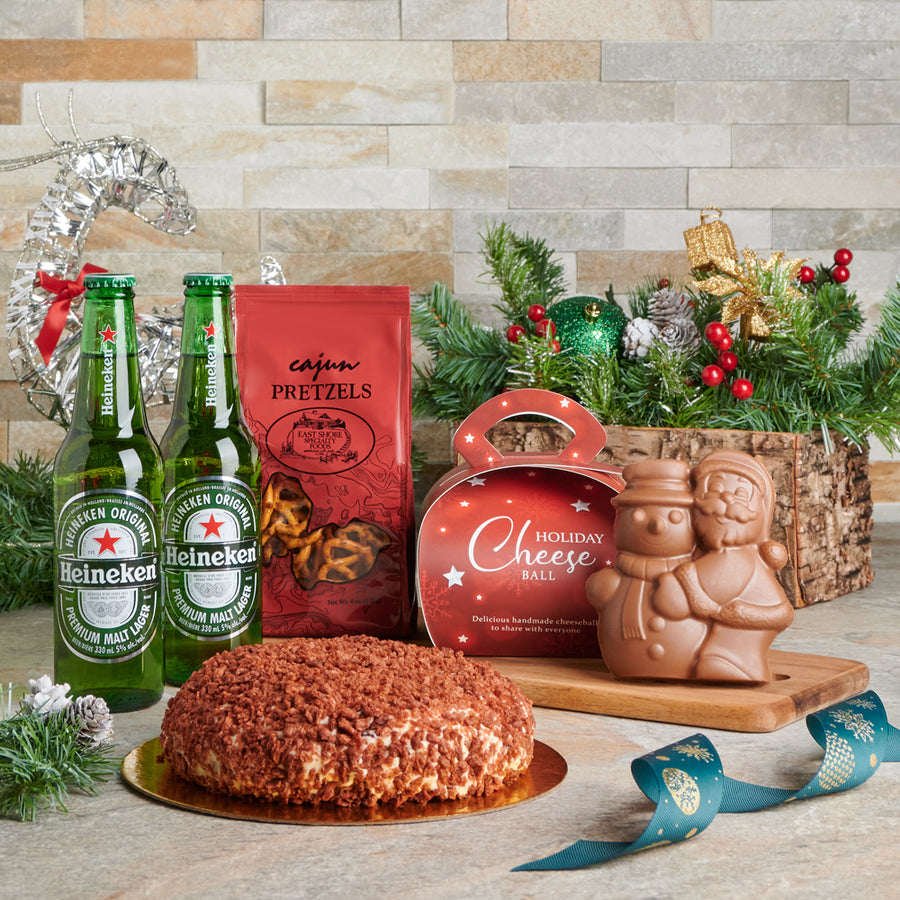 Holiday Beer & Cheese Ball Platter, Beer Gift Baskets, Gourmet Gift Baskets, Cheese Gift Baskets, Christmas Gift Baskets, Xmas Gift Set, Cheeseball, Beer, Pretzels, Chocolate, Canada Delivery