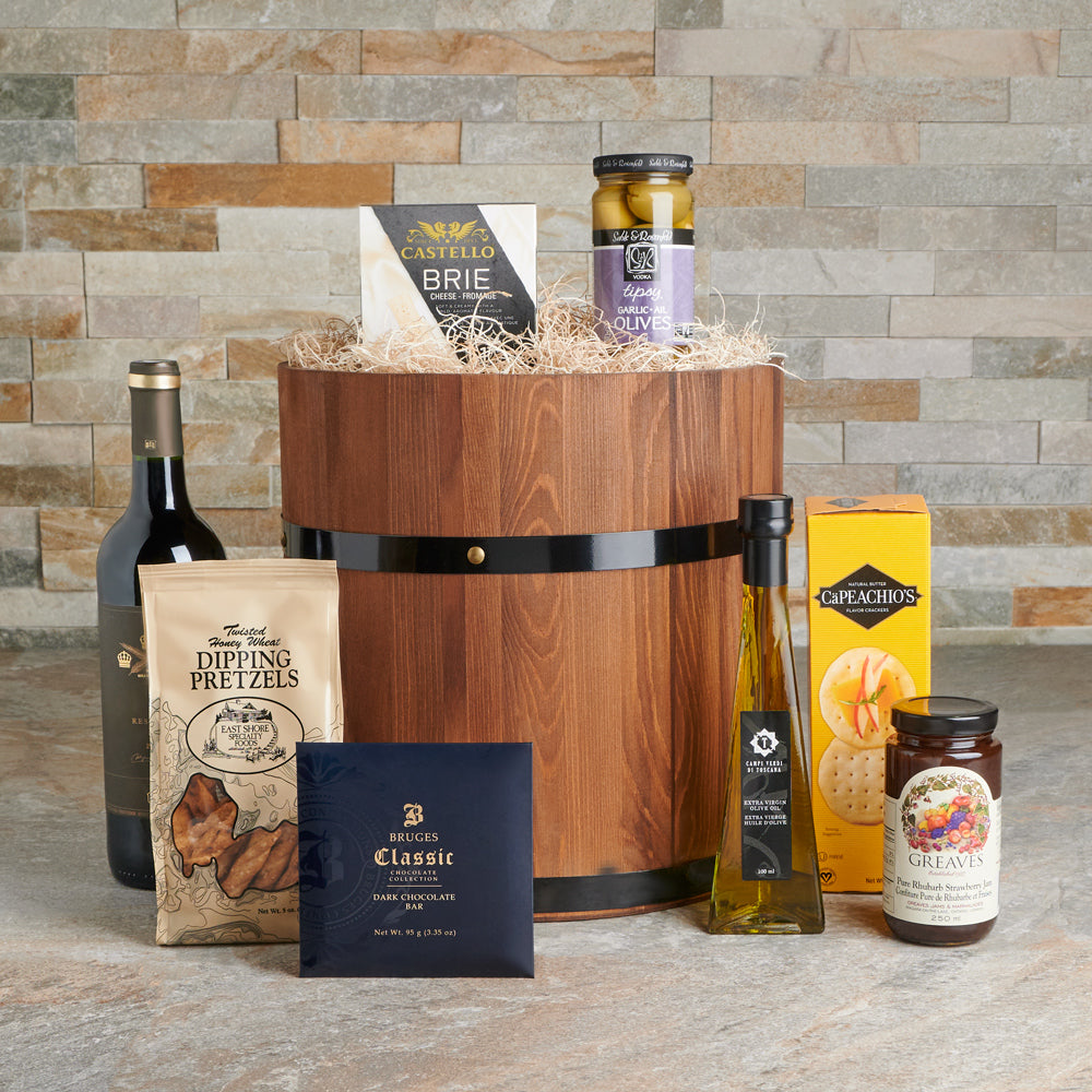 Delicious Gourmet Wine & Snack Barrel