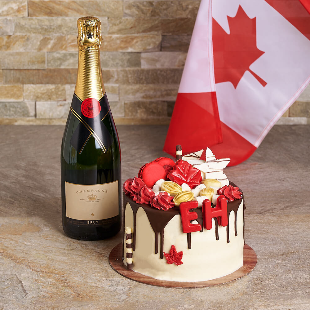 Cake &amp; Champagne Eh! Gift Basket, canada day gift, canada day, gourmet gift, gourmet, champagne gift, champagne, sparkling wine gift, sparkling wine