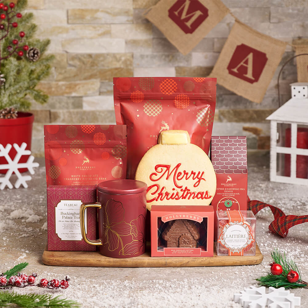 Christmas Cookies & Treats Basket, christmas gift, christmas, holiday gift, holiday, tea gift, tea, gourmet gift, gourmet