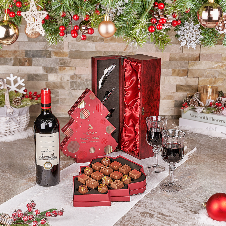 Christmas Wine Lover Gift Set, wine gift, wine, chocolate gift, chocolate, christmas gift, christmas, Canada delivery