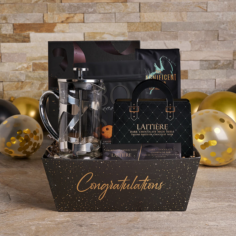 Coffee & Snacks Graduation Gift Basket, graduation gift, graduation, chocolate gift, chocolate, coffee gift, coffee, gourmet gift, gourmet