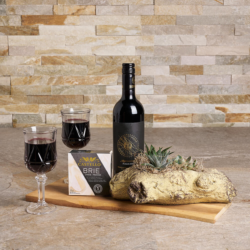 Everlasting Love Foliage Gift Basket, wine gift, wine, gourmet gift, gourmet, plant gift, plant, succulent gift, succulent