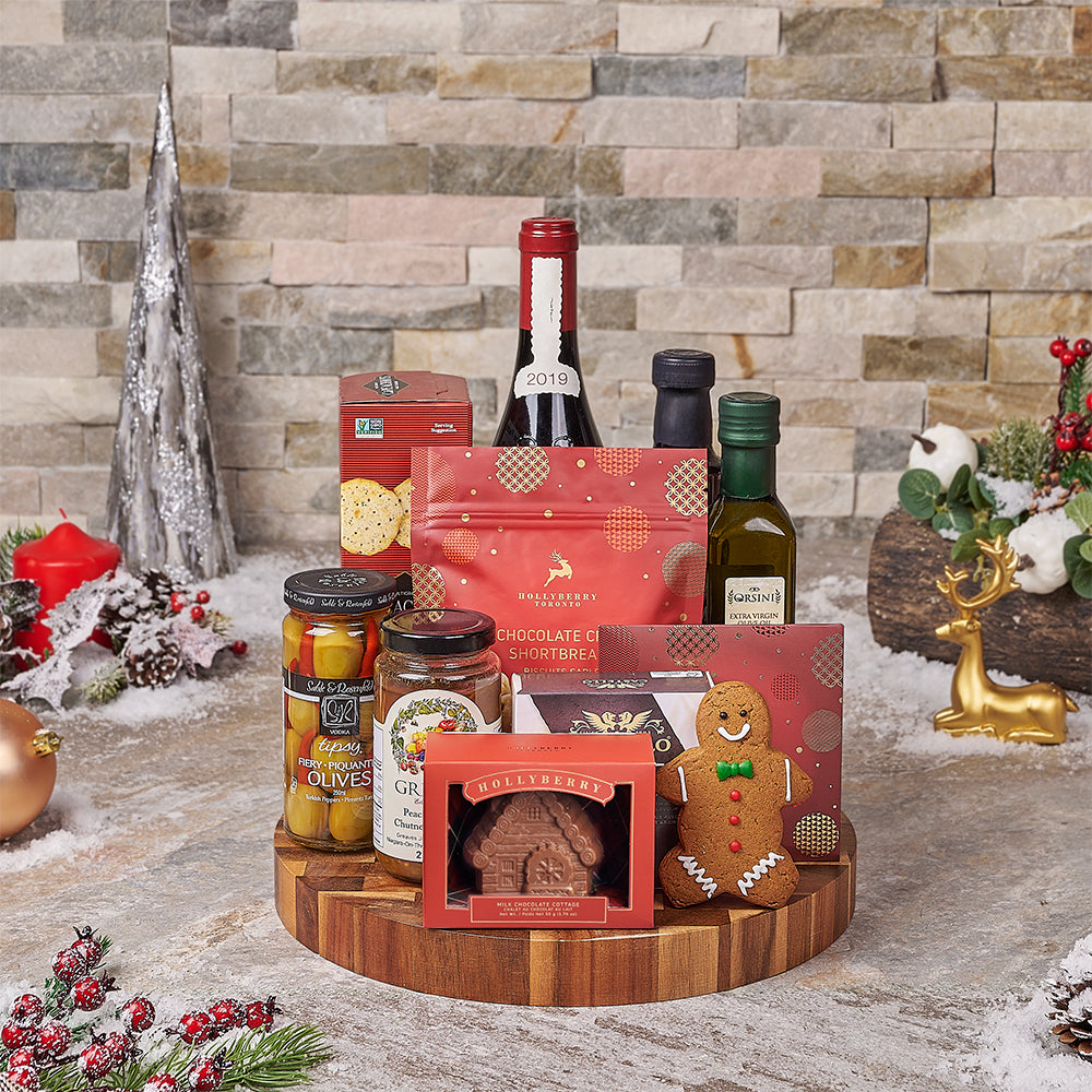 Festive Holiday Wine &amp; Cheese Gift Board, wine gift, wine, chocolate gift, chocolate, christmas gift, christmas, Canada delivery