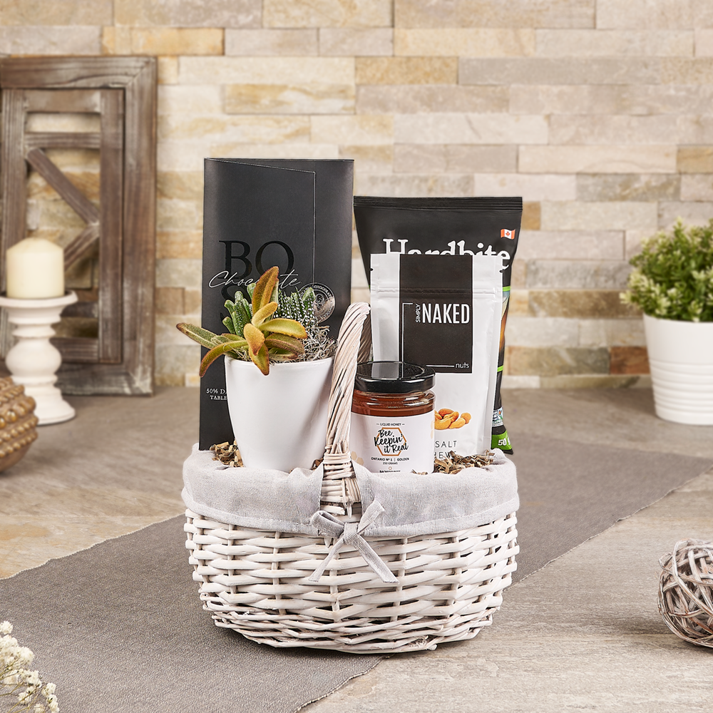 The Kosher Gourmet Comfort Gift Basket, kosher gift, kosher, nuts gift, nuts, plant gift, plant, Canada delivery