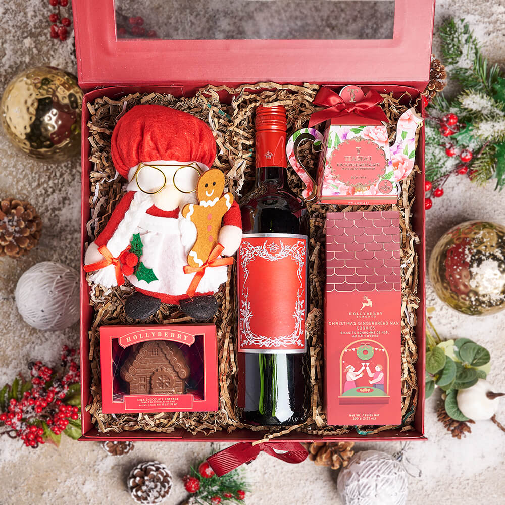 Holiday Wine & Cookie Gift Box, christmas gift, christmas, holiday gift, holiday, gourmet gift, gourmet, wine gift, wine