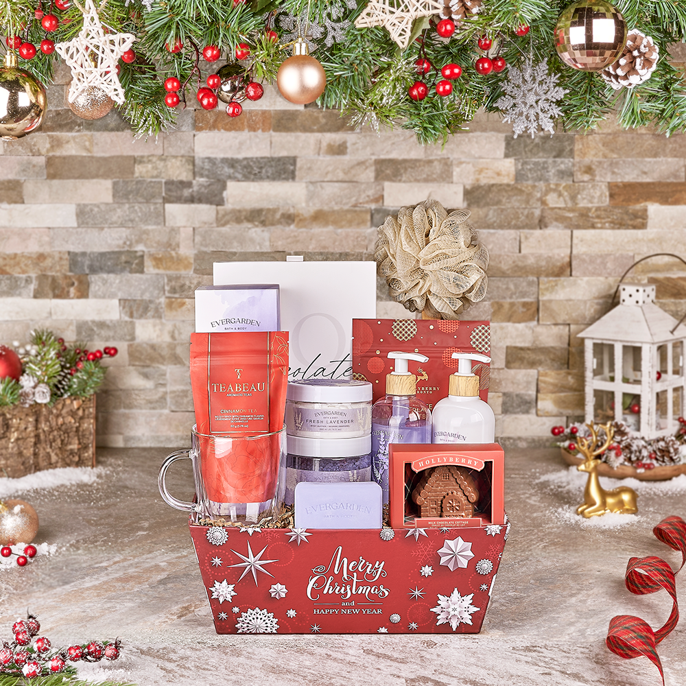 Holiday Tea &amp; Bath Time Gift, christmas gift, christmas, holiday gift, holiday, chocolate gift, chocolate, spa gift, spa, Canada delivery