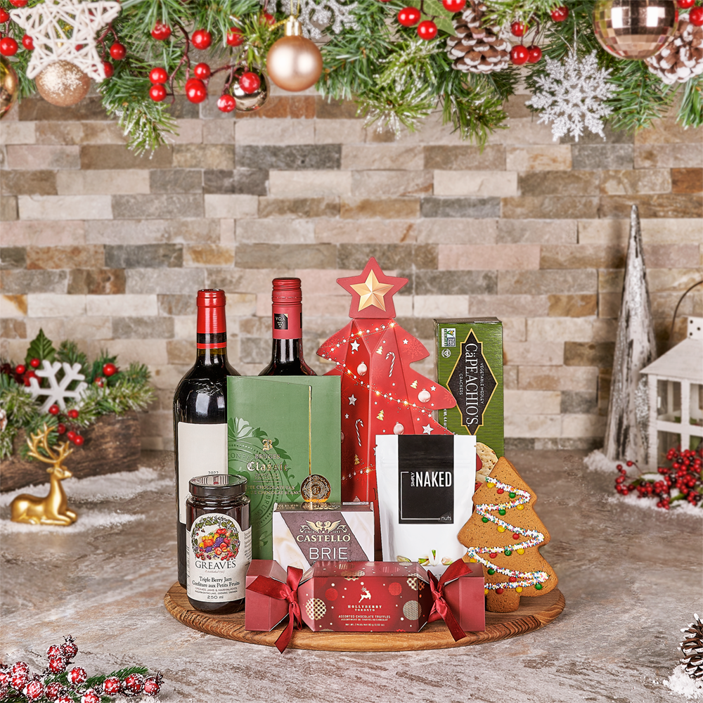 Holiday Wine, Cheese & Chocolate Platter, wine gift, wine, christmas gift, christmas, chocolate gift, chocolate, cookie gift, cookie, Canada delivery, Set 28428-2024