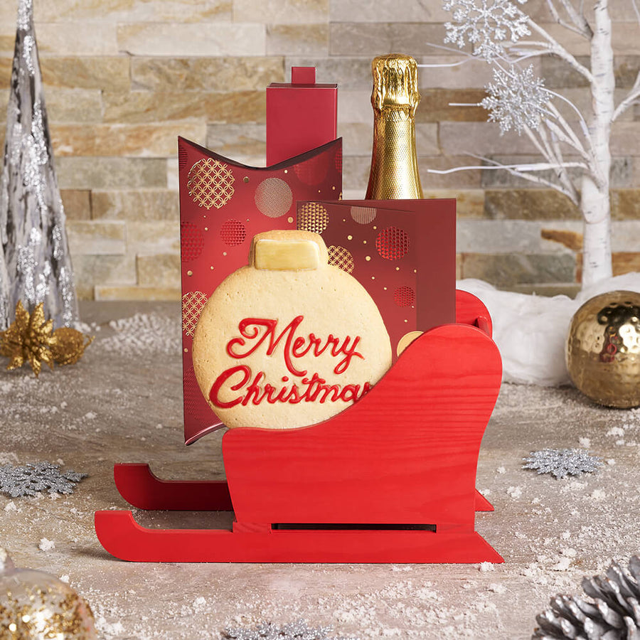 Holly Jolly Champagne Sleigh, christmas gift, christmas, holiday gift, holiday, gourmet gift, gourmet, sparkling wine gift, sparkling wine, champagne gift, champagne