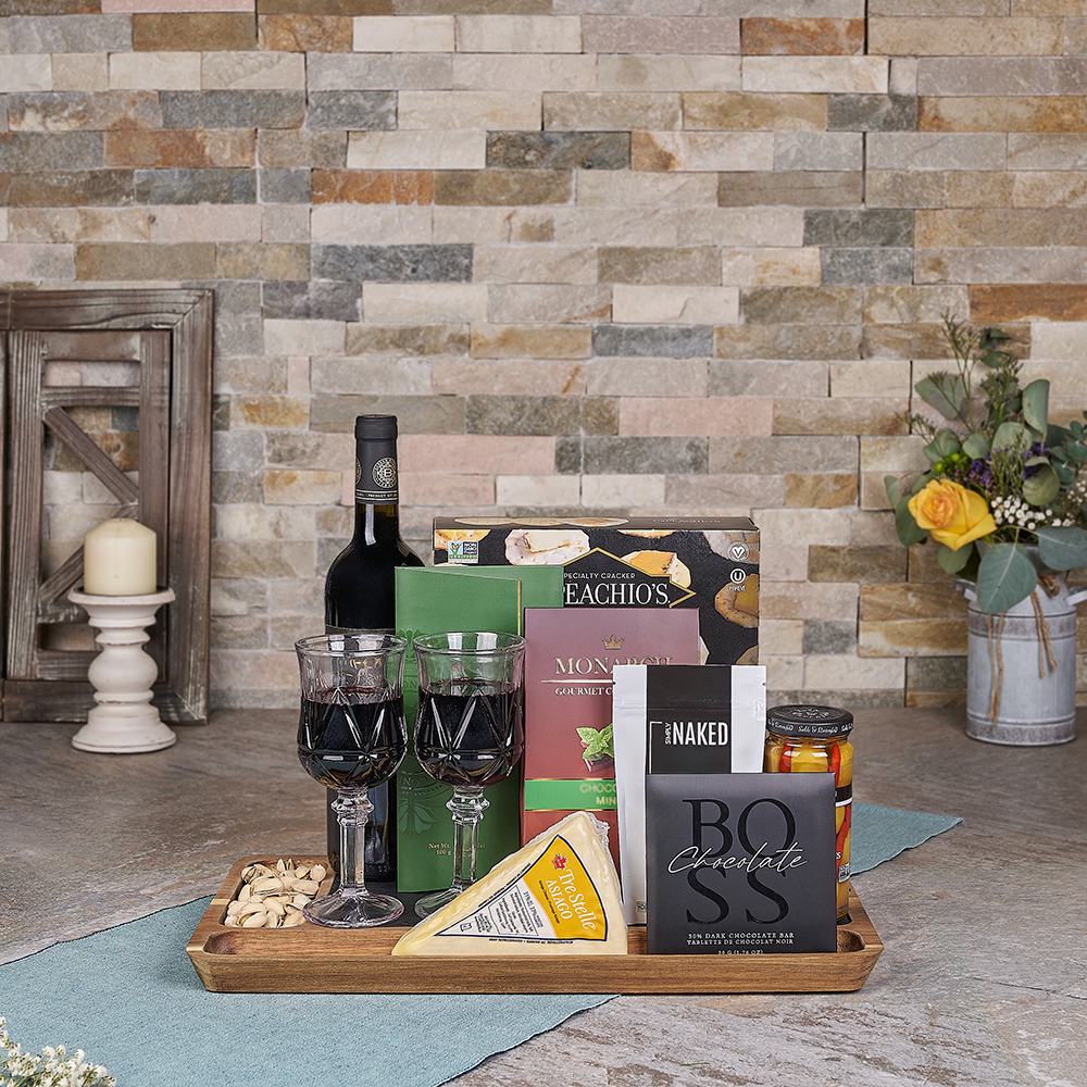 Kosher Gourmet Wine Tray, kosher gift, kosher, wine gift, wine, chocolate gift, chocolate, cheese gift, cheese, Canada delivery