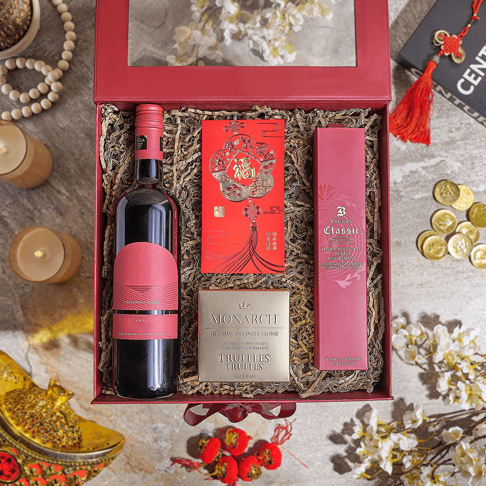 Lunar New Year Wine & Chocolate Gift, chinese new year gift, chinese new year, lunar new year gift, lunar new year, wine gift, wine, Canada delivery