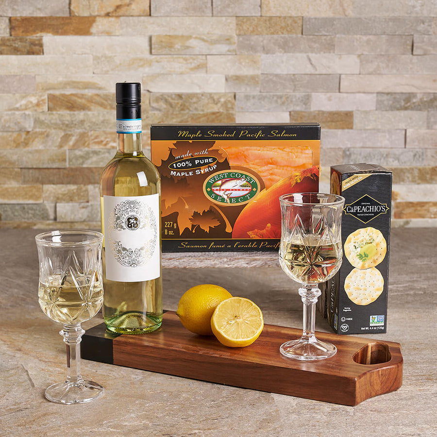 Niagara Delights Gift Basket, wine gift, wine, salmon gift, salmon, seafood gift, seafood, gourmet gift, gourmet