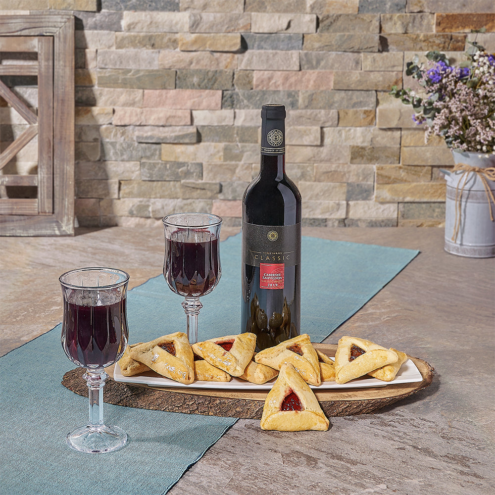 Purim Cookies & Wine Gift Set, wine gift, wine, kosher gift, kosher, purim gift, purim, Canada delivery