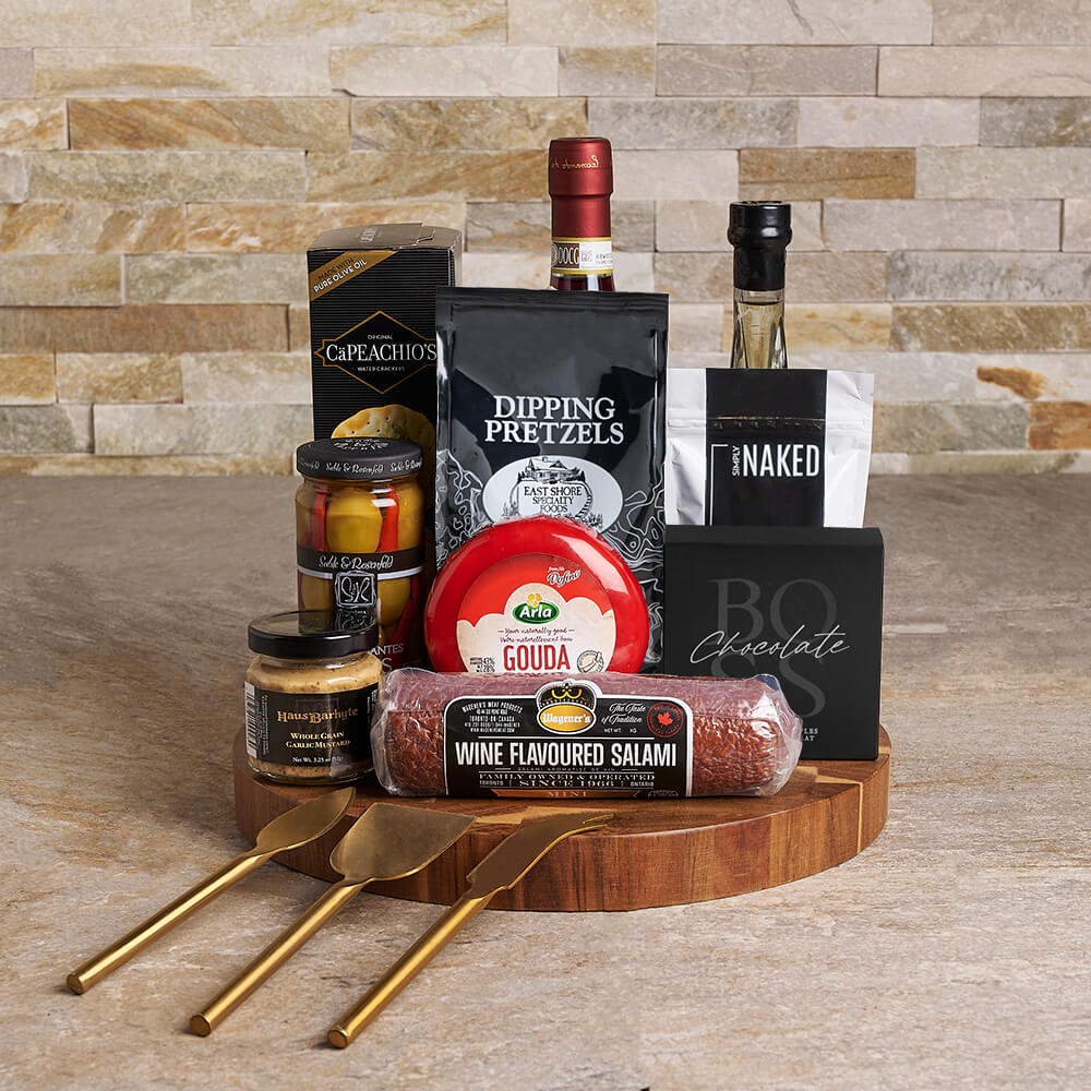 A Lavish Wine & Gourmet Tasting Board, gourmet gift, gourmet, wine gift, wine, charcuterie gift, charcuterie